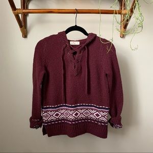 Hollister Burgundy Fair Isle Hoodie Sweater